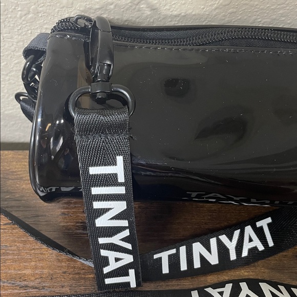 TINYAT Black Semi Transparent Cylindrical Crossbody Bag Adjustable Strap - Picture 2 of 6